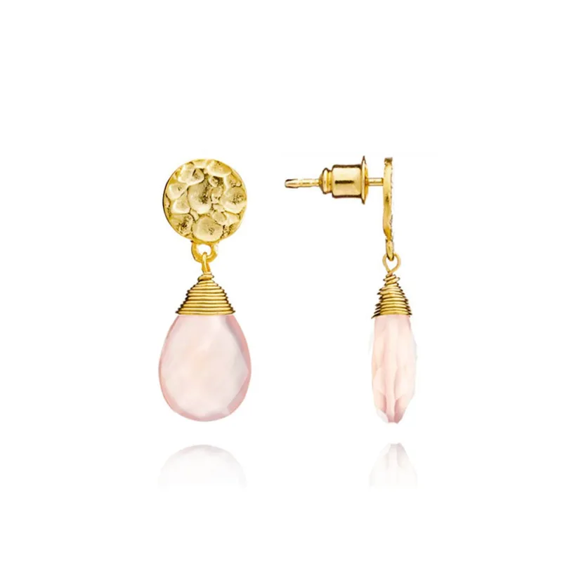 Athena Large Drop Earrings: Pink Chalcedony made by Azuni London
