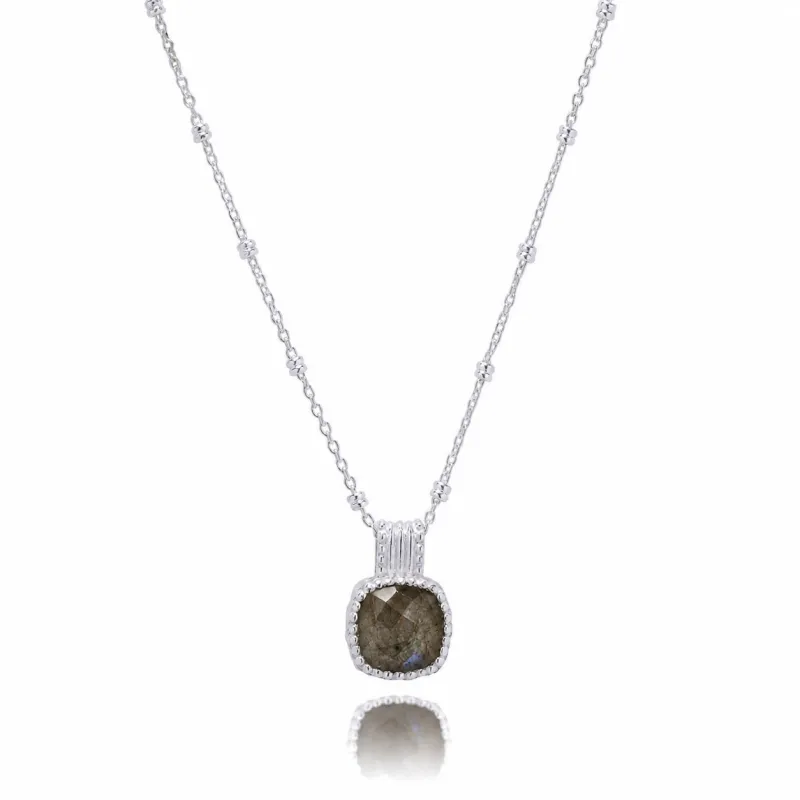 Tetra Square Gemstone Pendant: Silver Labradorite made by Azuni London