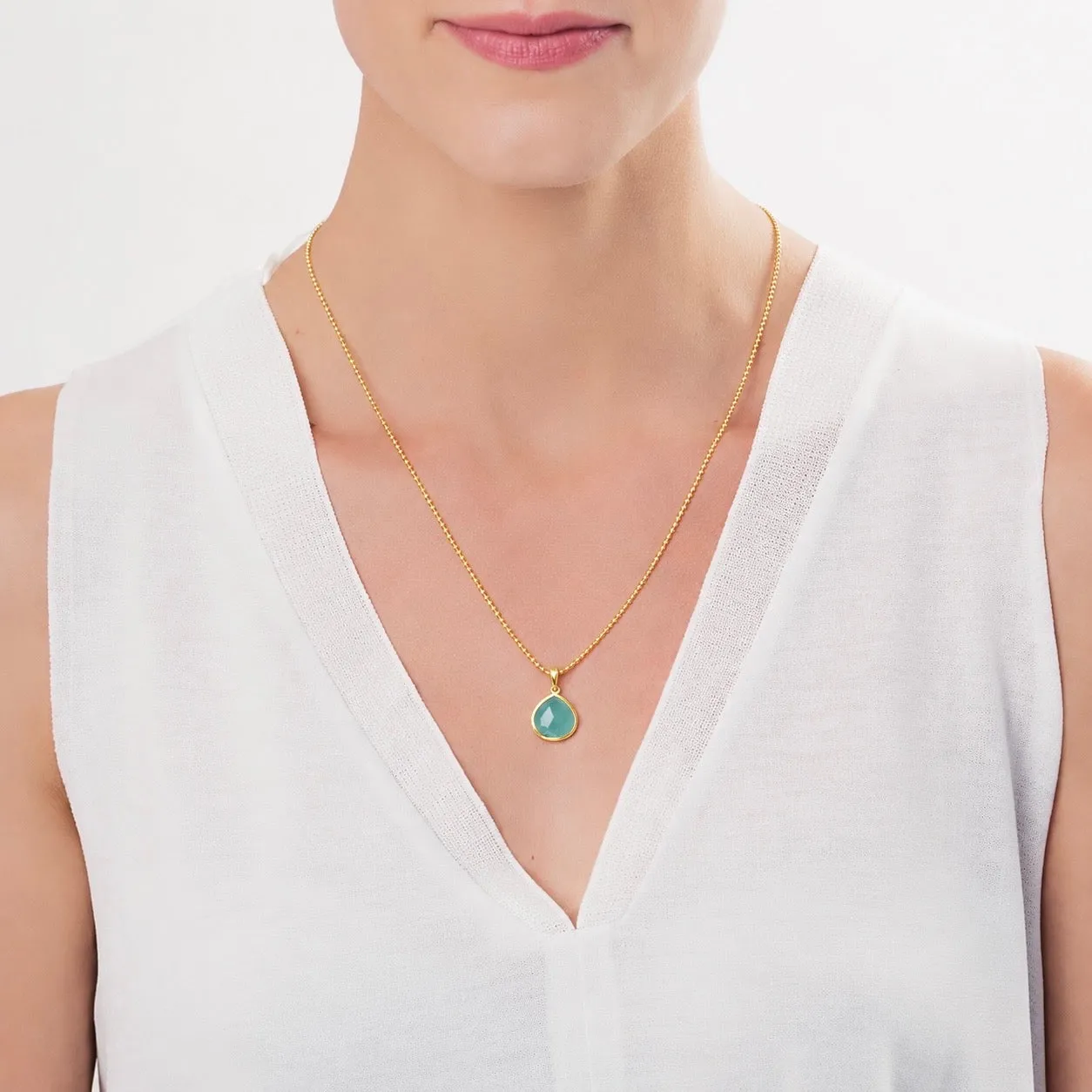 Eos Drop Gemstone Necklace: Aqua Chalcedony sold by Azuni London product image thumbnail 3