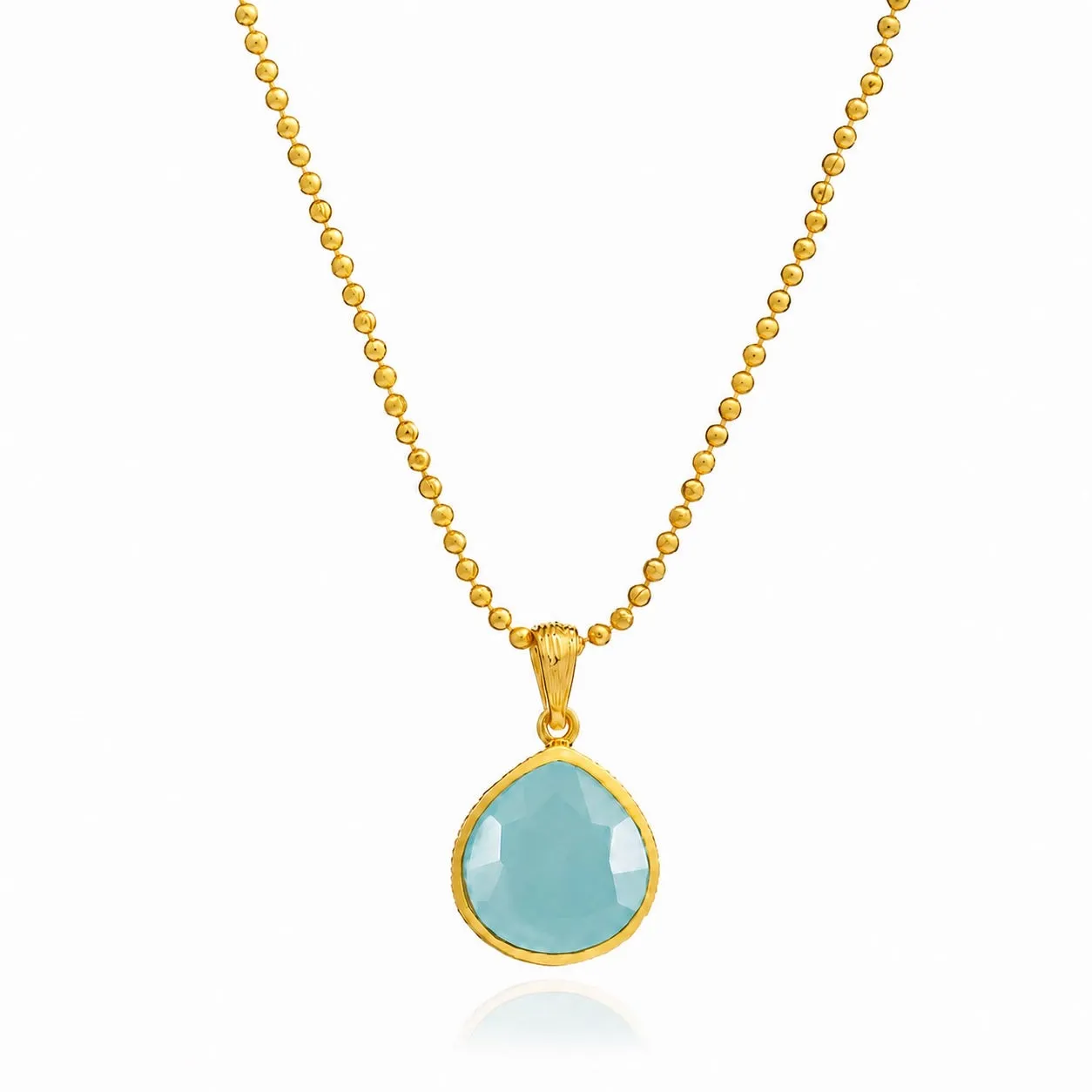 Eos Drop Gemstone Necklace: Aqua Chalcedony sold by Azuni London
