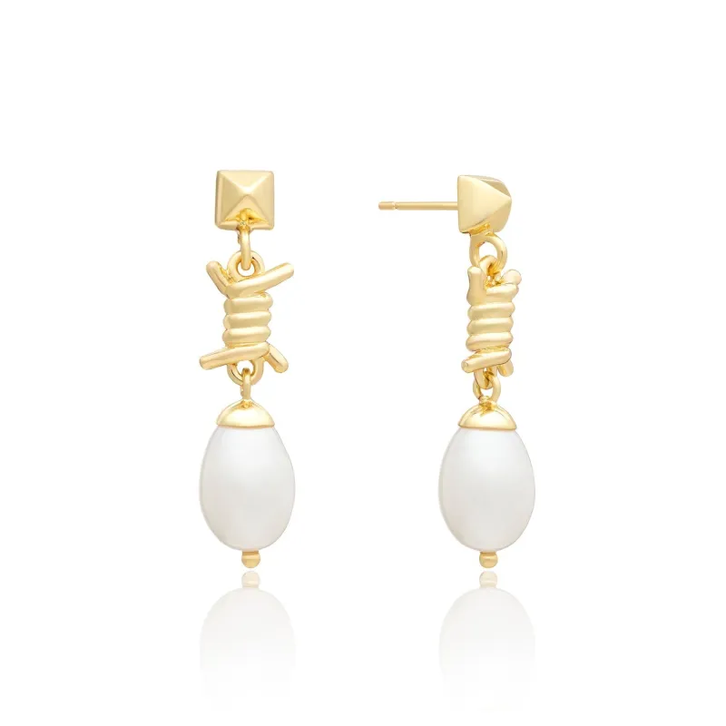 Drop Pearl And Barbed Wire Earrings made by Azuni London