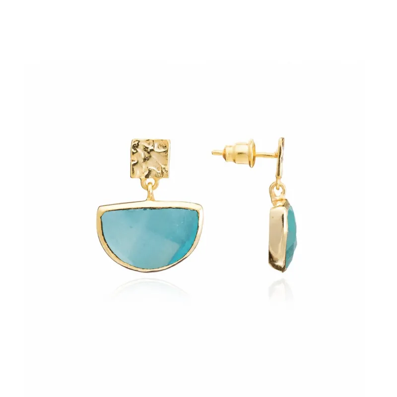 Athena Halfmoon Gemstone Earrings: Aqua Chalcedony made by Azuni London