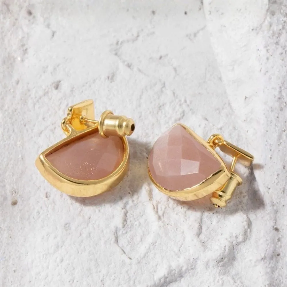 Athena Halfmoon Gemstone Earrings: Peach Moonstone sold by Azuni London product image thumbnail 3