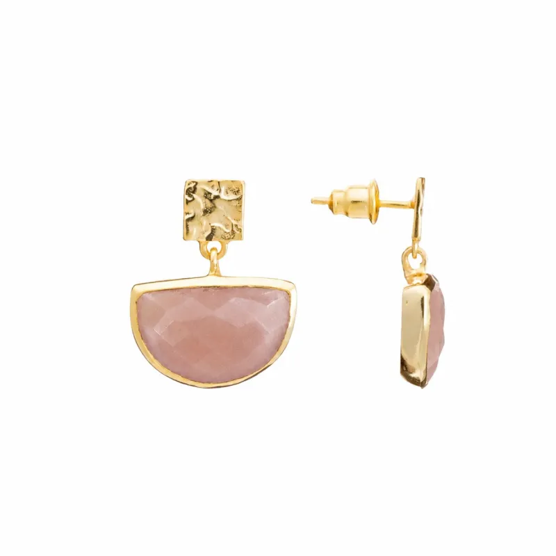 Athena Halfmoon Gemstone Earrings: Peach Moonstone made by Azuni London