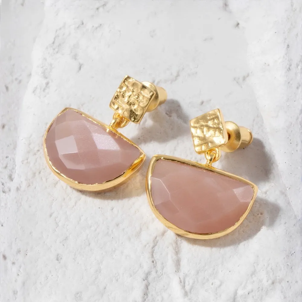 Athena Halfmoon Gemstone Earrings: Peach Moonstone sold by Azuni London product image thumbnail 2