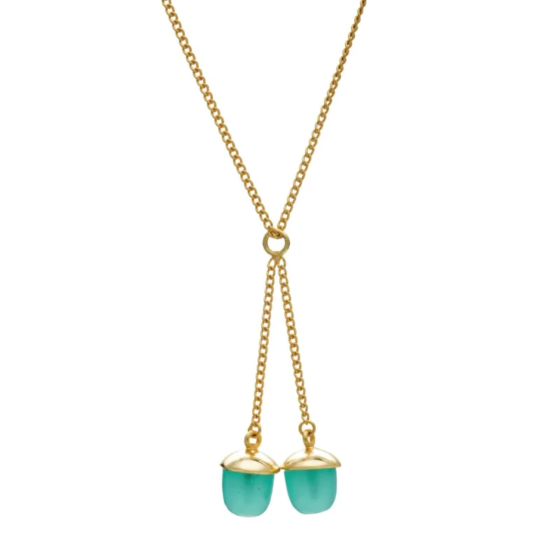 Acorn Gemstone Drop Necklace Aqua Chalcedony made by Azuni London