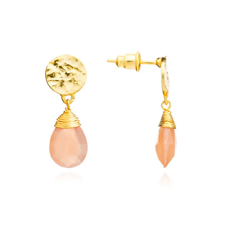 Classic Athena Kate Drop Earrings Peach Moonstone made by Azuni London