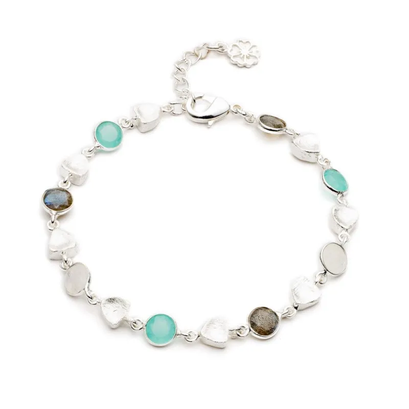 Silver Sara Mixed Gemstone Nugget Bracelet Pariba Onyx, Labradorite & Moonstone made by Azuni London