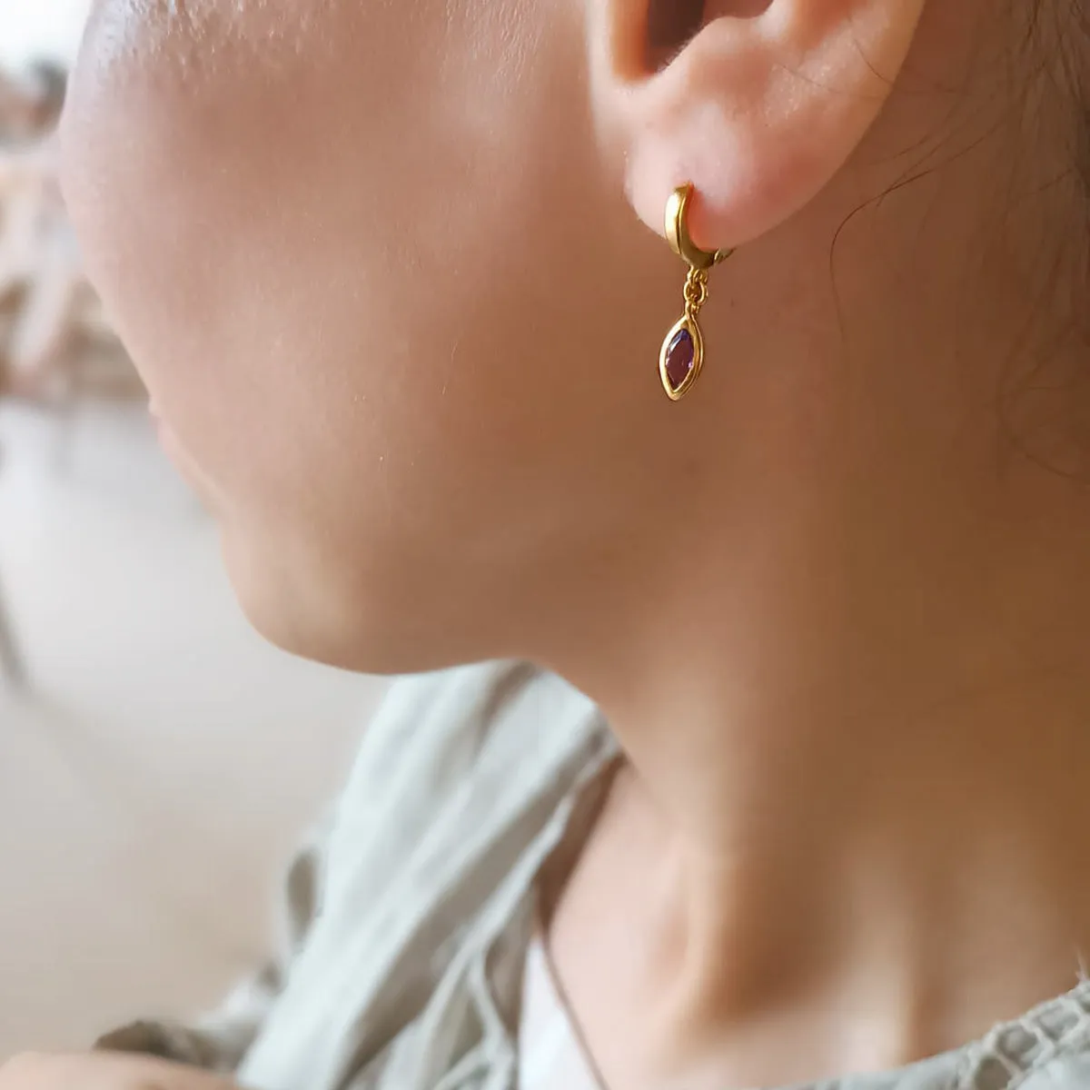 Gold Vermeil Amethyst Marquise Charm Huggie sold by Azuni London product image thumbnail 5