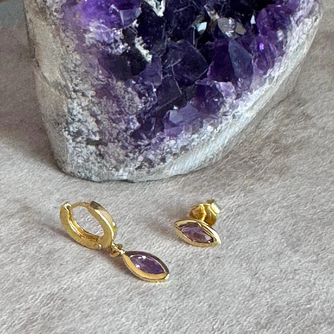 Gold Vermeil Amethyst Marquise Charm Huggie sold by Azuni London product image thumbnail 4