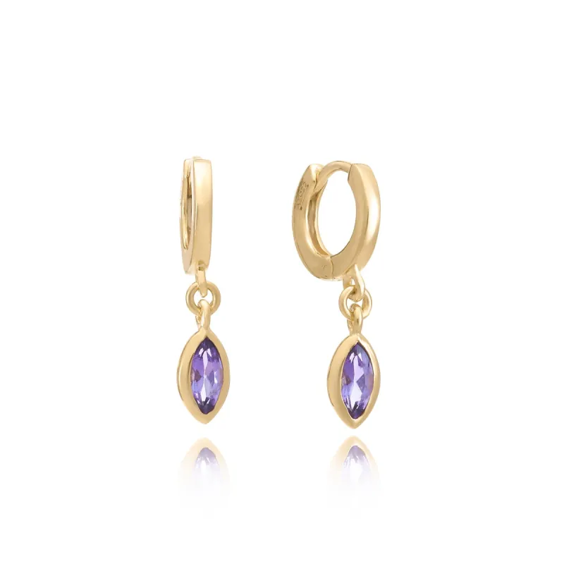 Gold Vermeil Amethyst Marquise Charm Huggie sold by Azuni London