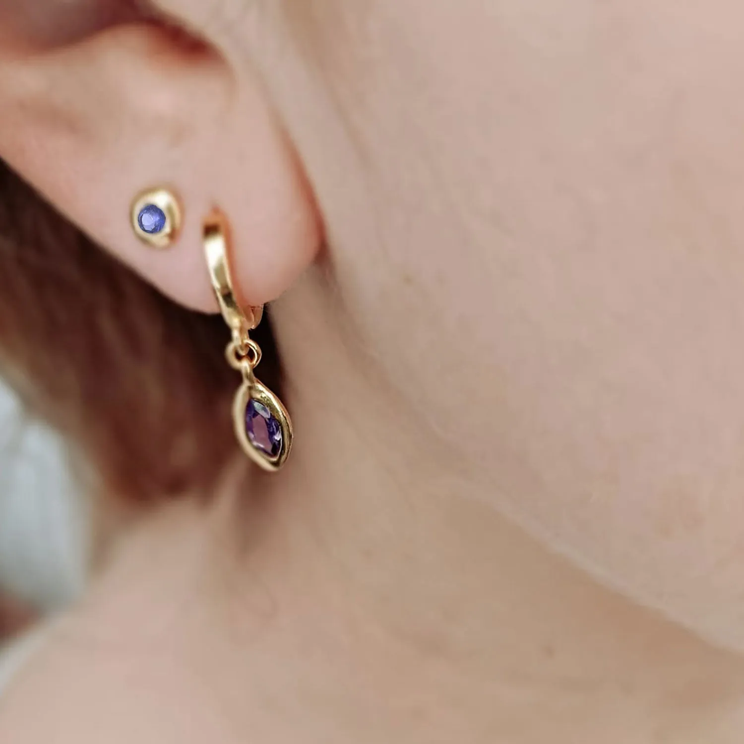 Gold Vermeil Amethyst Marquise Charm Huggie sold by Azuni London product image thumbnail 2