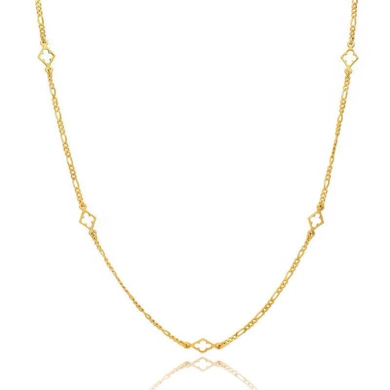 Long Gold Vermeil Figaro and Clover Link Chain sold by Azuni London