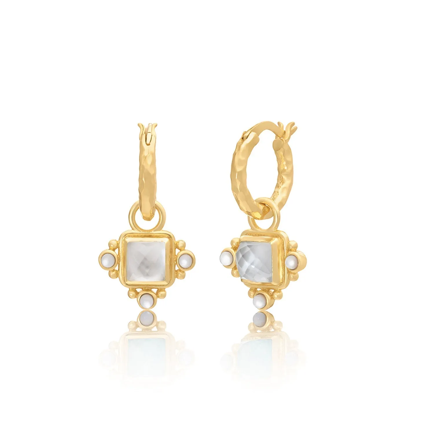 Helena Gold Hoop Huggies & Stone Charm Earrings sold by Azuni London product image thumbnail 5