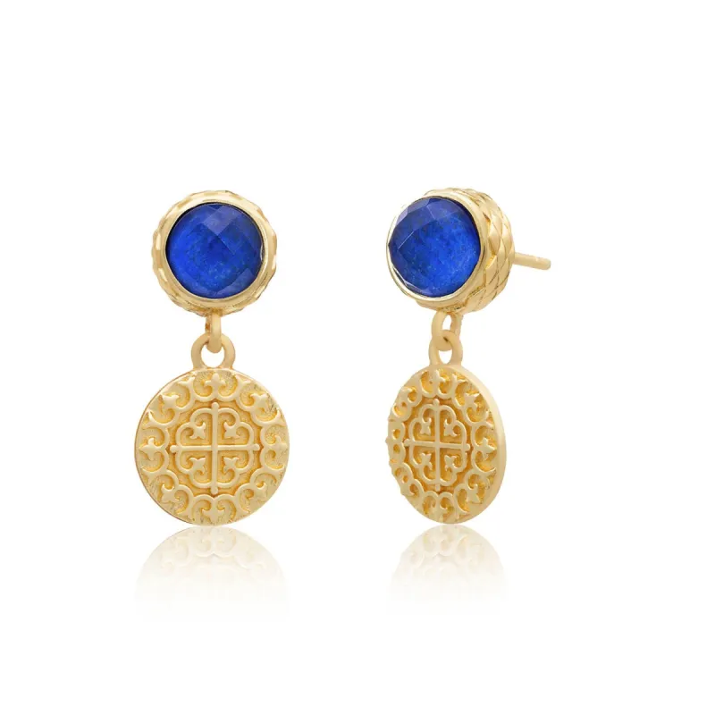 Apollo Gold Coin & Gemstone Stud Earrings sold by Azuni London