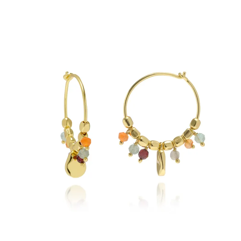 Sofia Wire Hoop Earring with Gemstone and Gold Beads and Nuggets sold by Azuni London