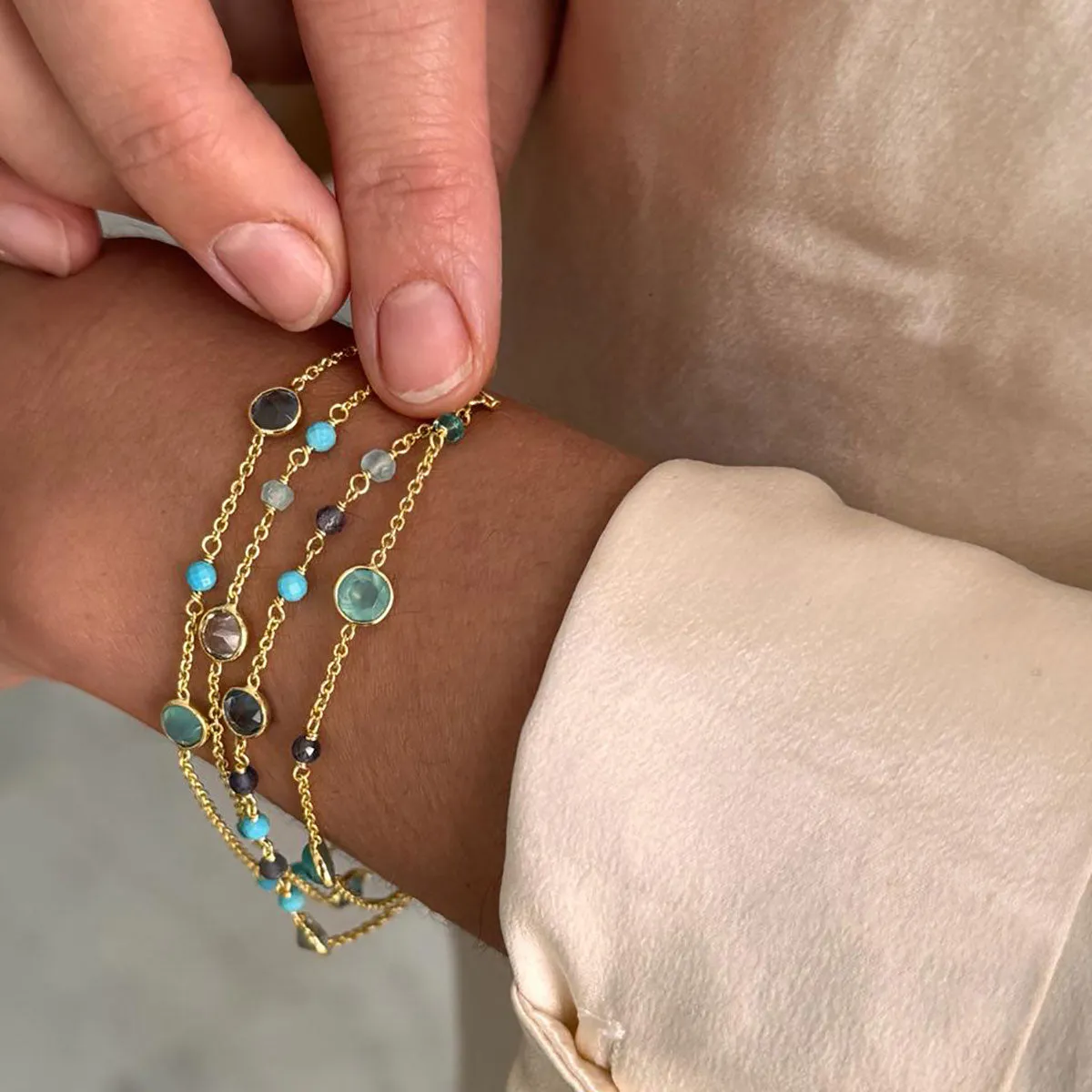 Hydra Multi-Strand Gold Chain and Gemstone Bracelet sold by Azuni London product image thumbnail 5