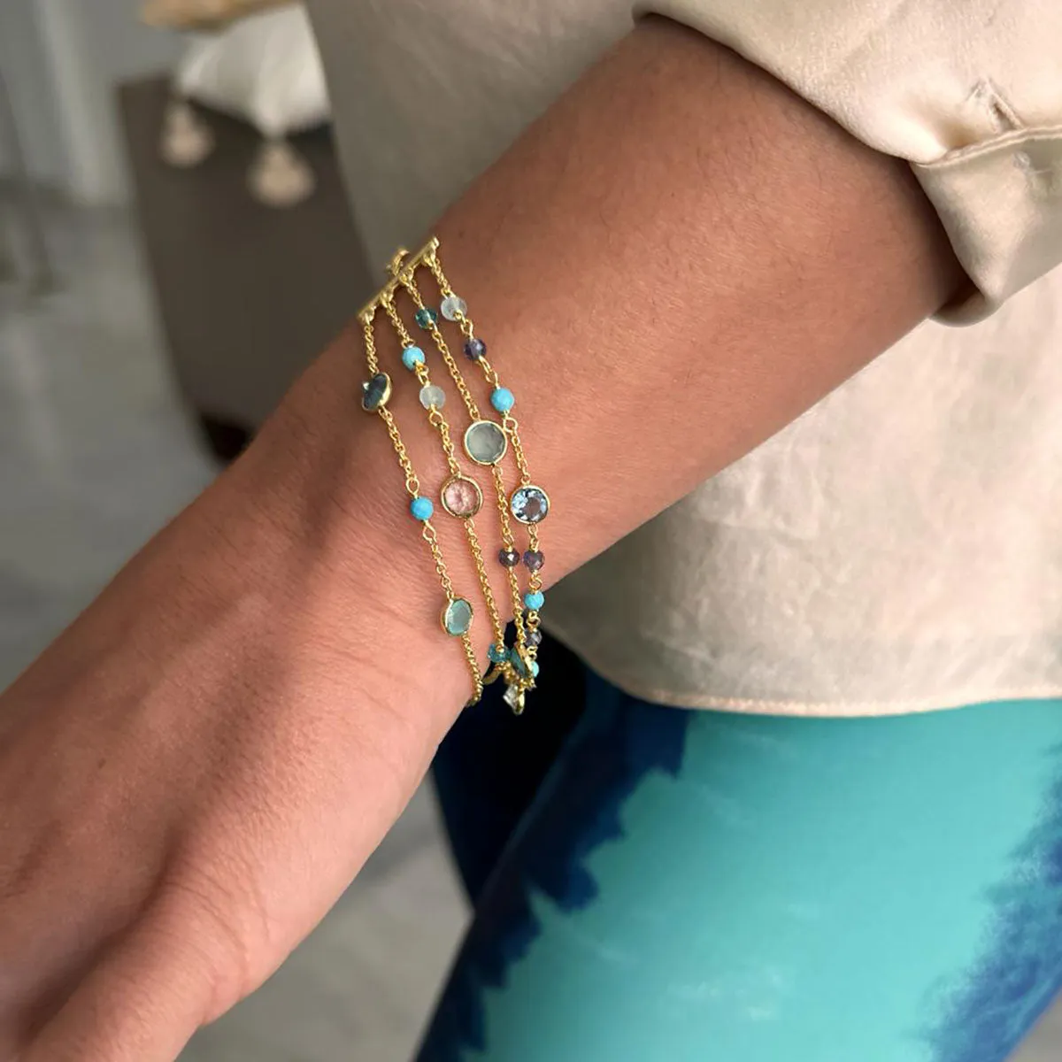 Hydra Multi-Strand Gold Chain and Gemstone Bracelet sold by Azuni London product image thumbnail 3