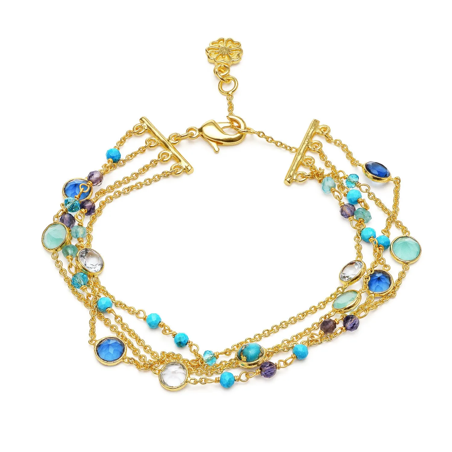 Hydra Multi-Strand Gold Chain and Gemstone Bracelet sold by Azuni London