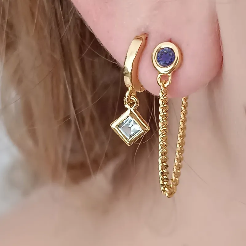 Iolite Round Gemstone Chain Stud sold by Azuni London