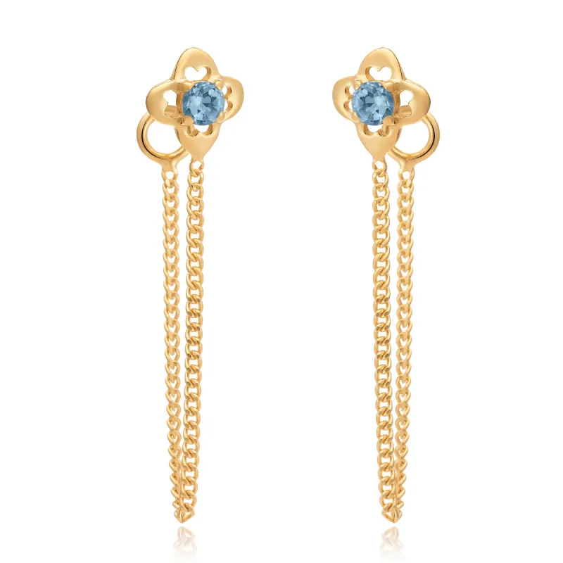 Clover Leaf & Blue Topaz Chain Earrings sold by Azuni London