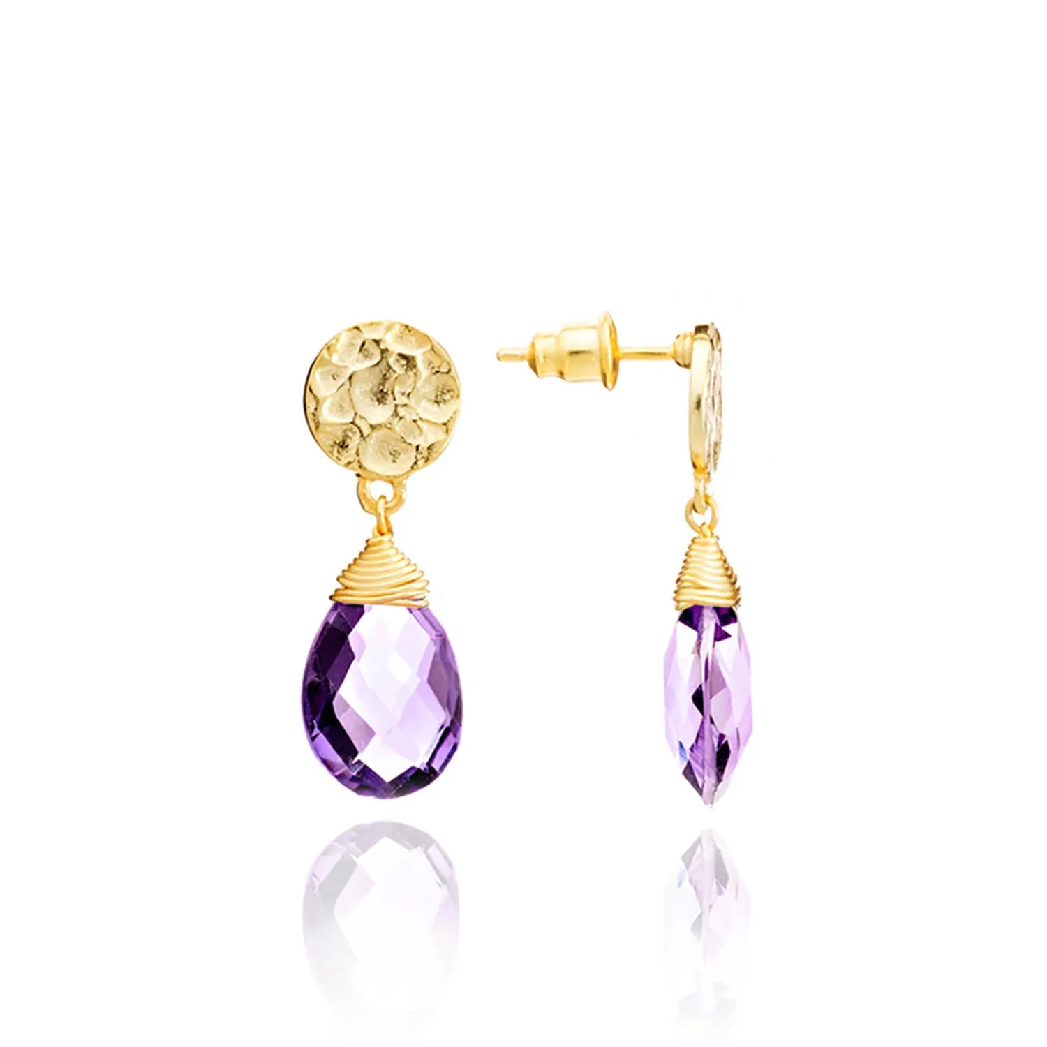 Athena Large Drop Earrings: Amethyst sold by Azuni London