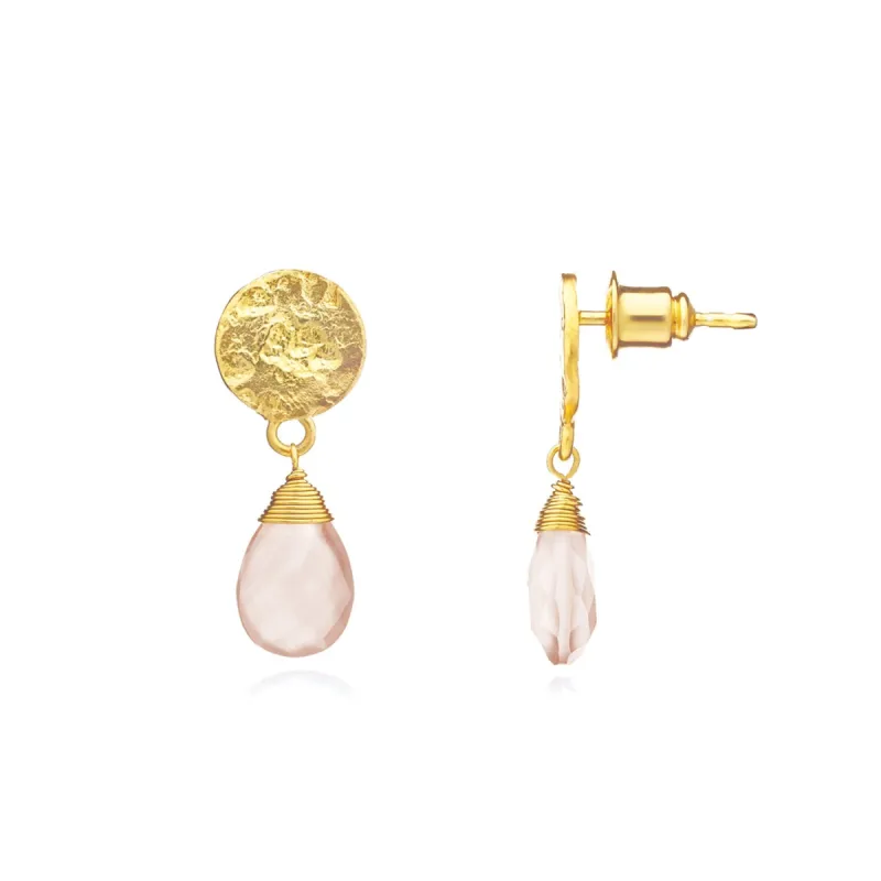 Classic Athena Drop Earrings: Pink Chalcedony sold by Azuni London