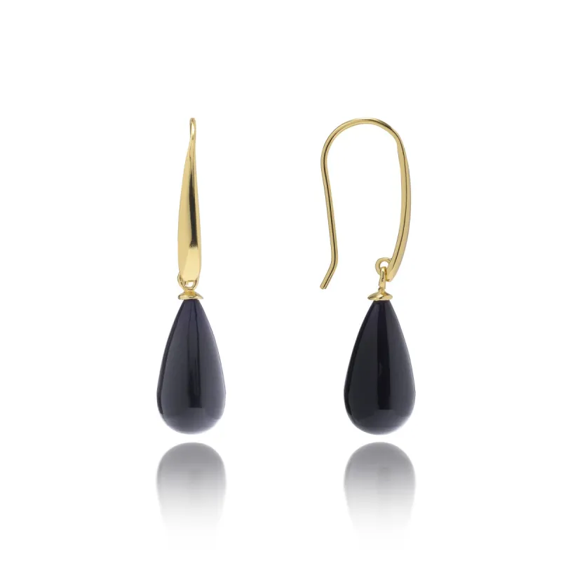 Hera Polished Black Onyx Stone Drop Earrings sold by Azuni London