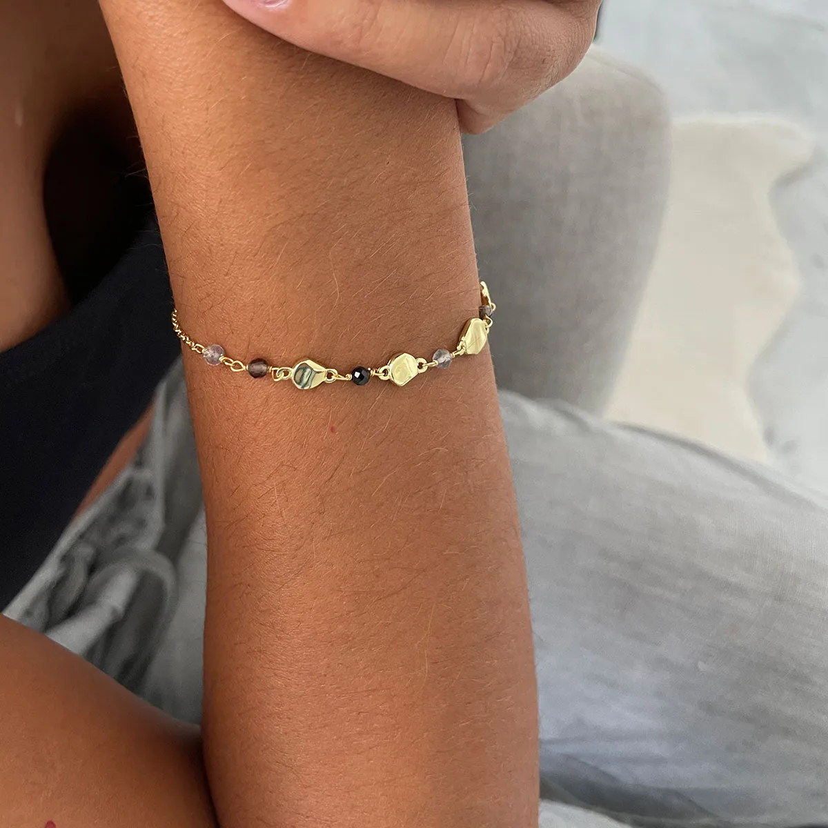 Sofia Gemstone and Gold Bead and Nugget Bracelet sold by Azuni London product image thumbnail 2