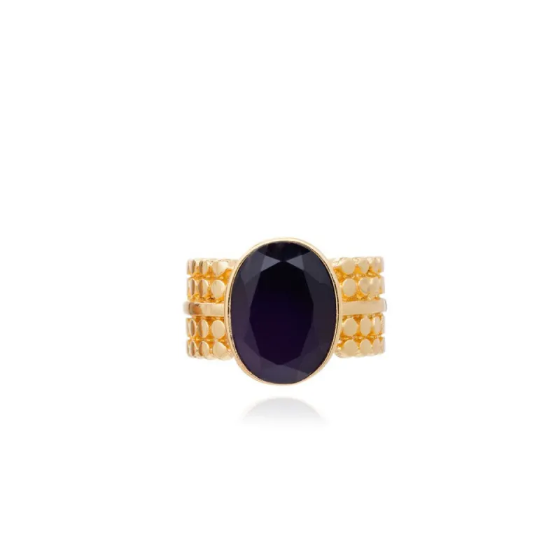 Etrusca Wide Ring with Oval Set Black Onyx Gemstone sold by Azuni London