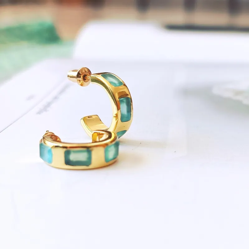 Cora Chunky Huggie Hoops with Set Gemstones sold by Azuni London