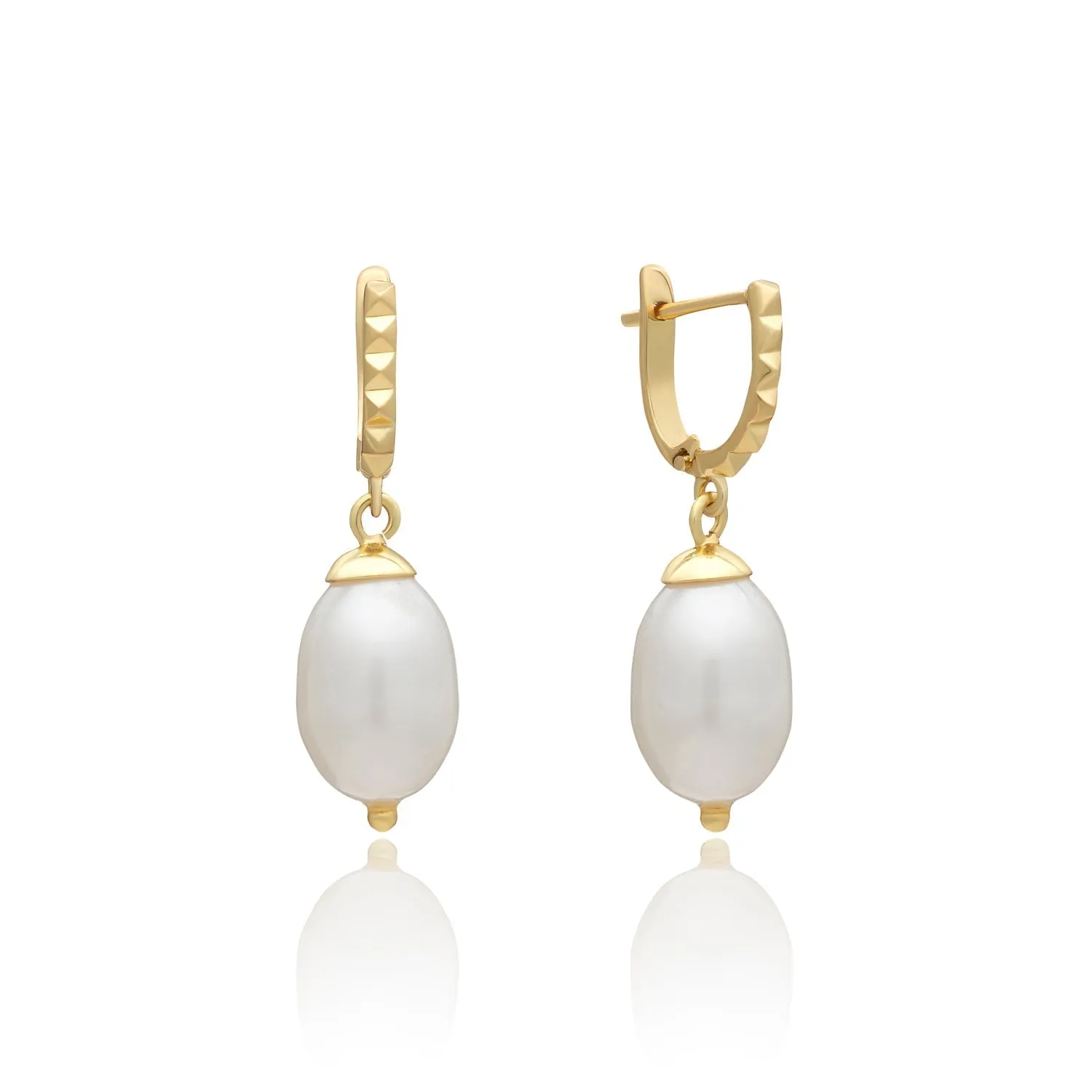 Diani Studded Huggie Drop Pearl Earrings sold by Azuni London