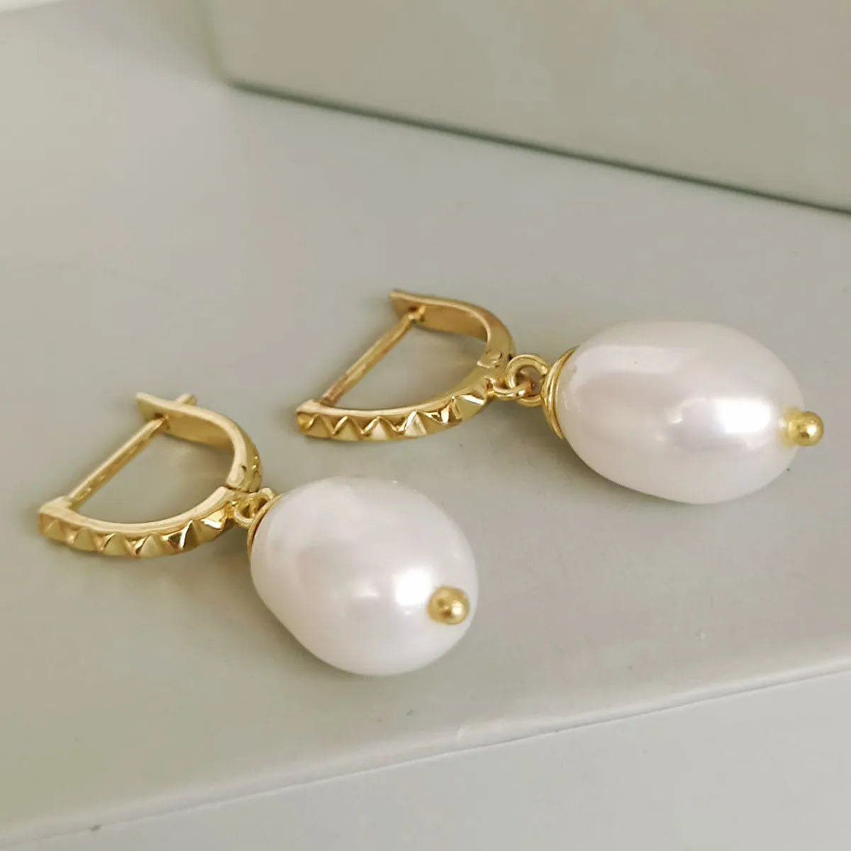 Diani Studded Huggie Drop Pearl Earrings sold by Azuni London product image thumbnail 3