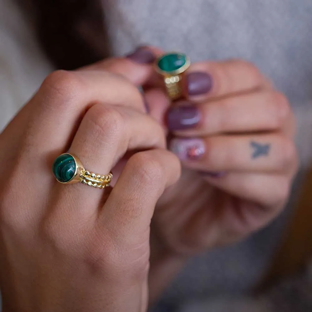 Etrusca Round Set Malachite Ring sold by Azuni London product image thumbnail 2