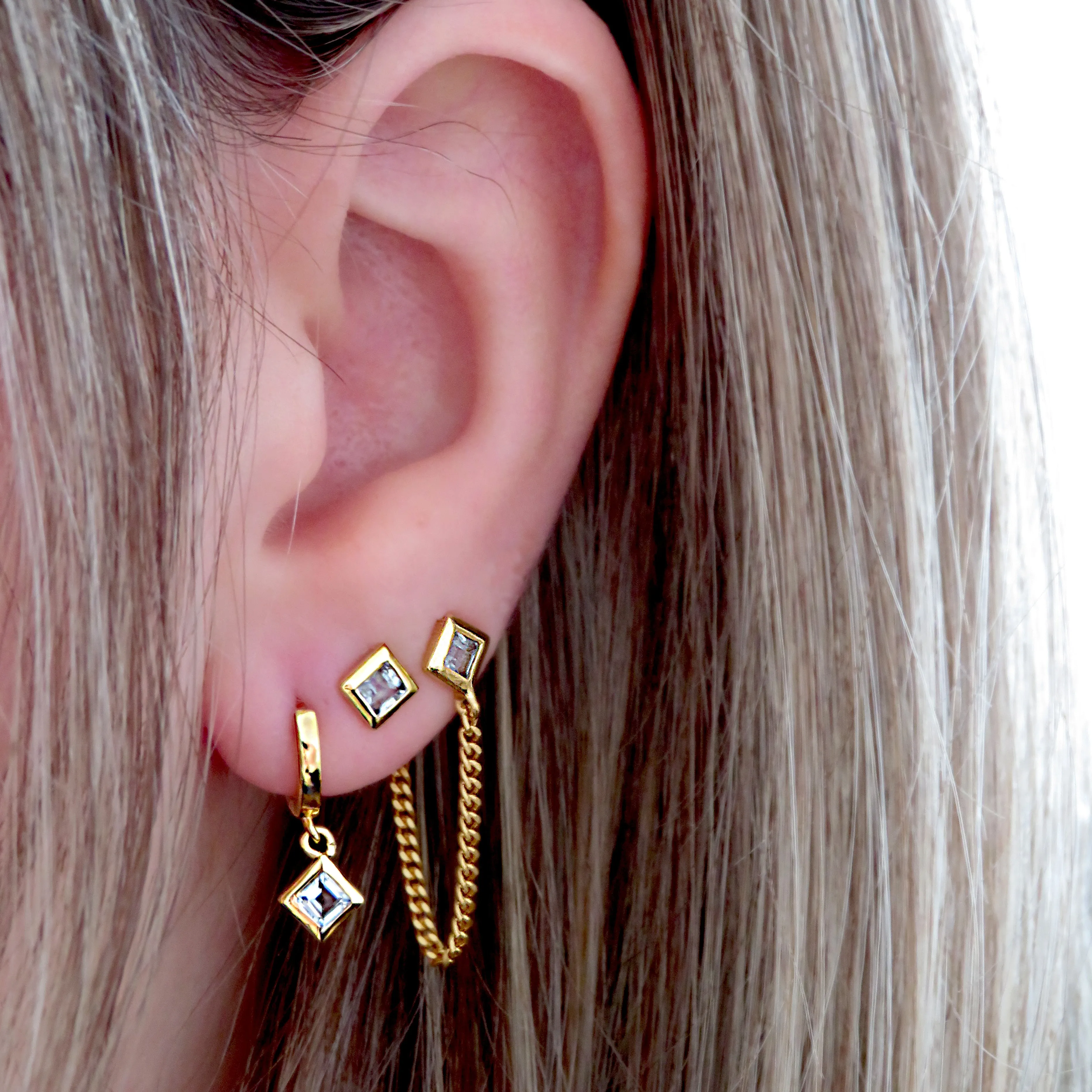 Gold Vermeil Square Cut Blue Topaz Chain Stud sold by Azuni London product image thumbnail 2