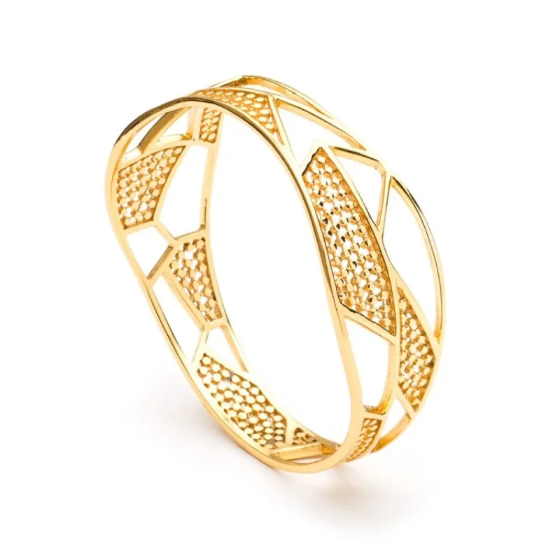 Etrusca Geometric Gold Sculptural Bangle sold by Azuni London