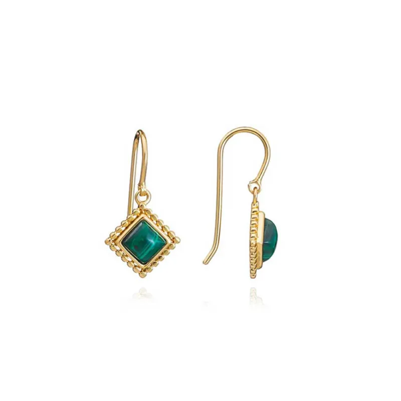 Etrusca Diamond Drop Earrings with Malachite sold by Azuni London