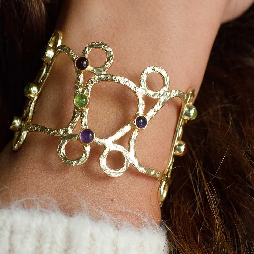 Thalia Sculptural Cuff: Gold, Amethyst, Peridot, Garnet sold by Azuni London product image thumbnail 2