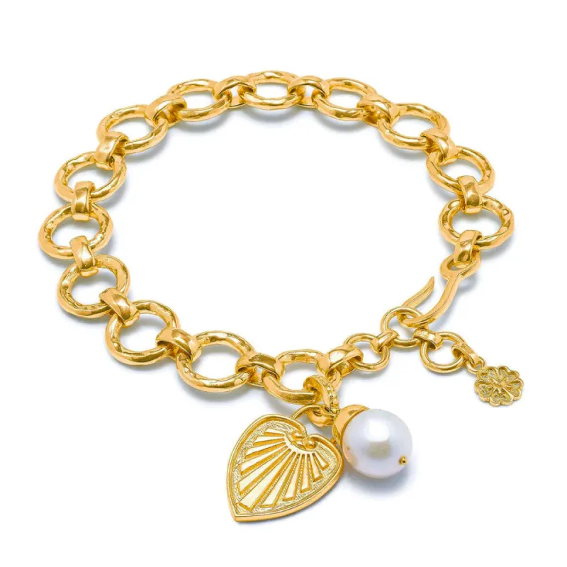 Palm Leaf & Pearl Chunky Chain Charm Bracelet sold by Azuni London