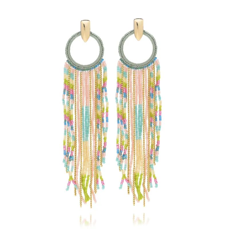 Nomad Cascading Miyuki Bead and Chain Earrings sold by Azuni London