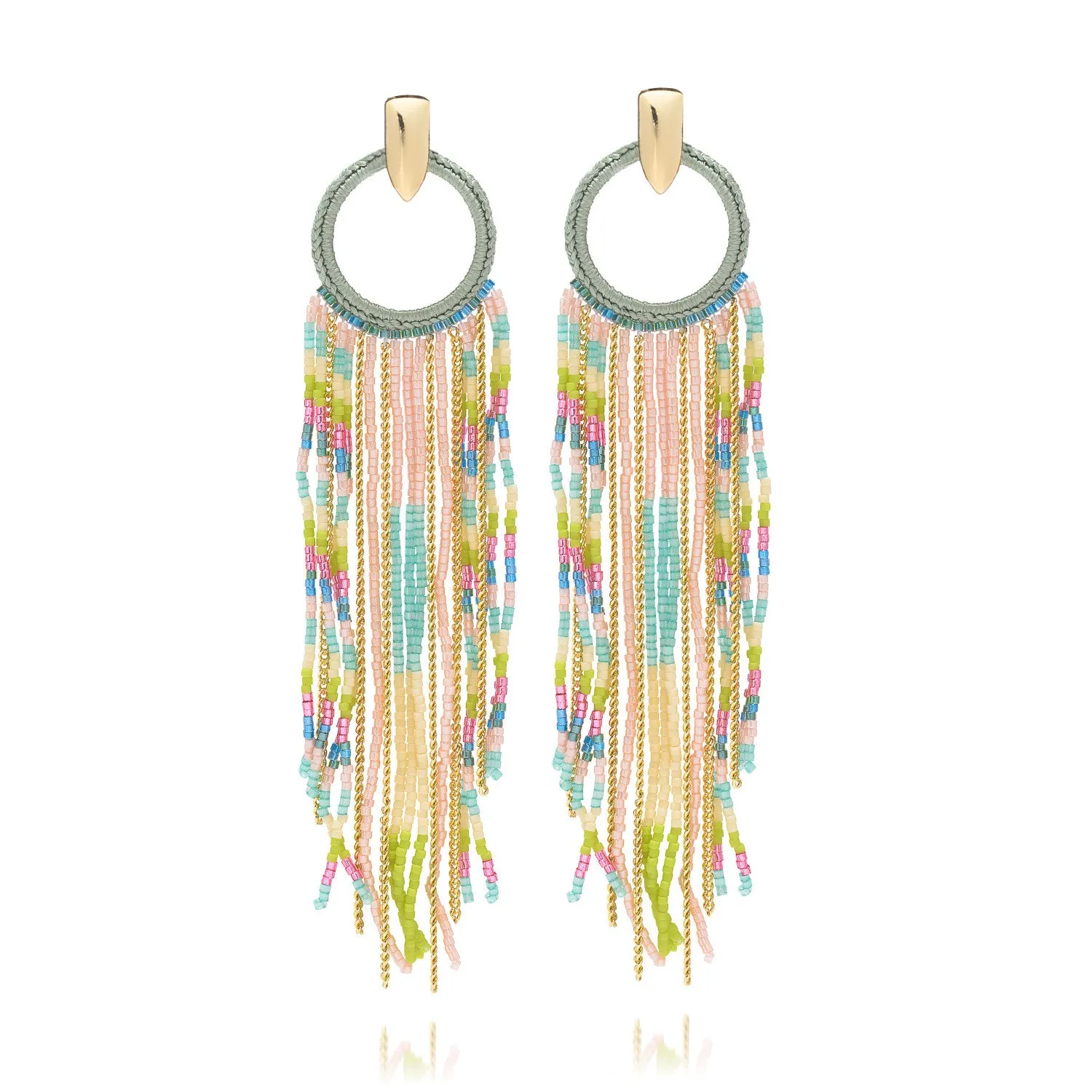 Nomad Cascading Miyuki Bead and Chain Earrings sold by Azuni London