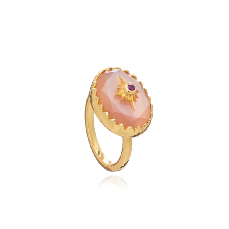 Lone Star Peach Moonstone Statement Ring sold by Azuni London