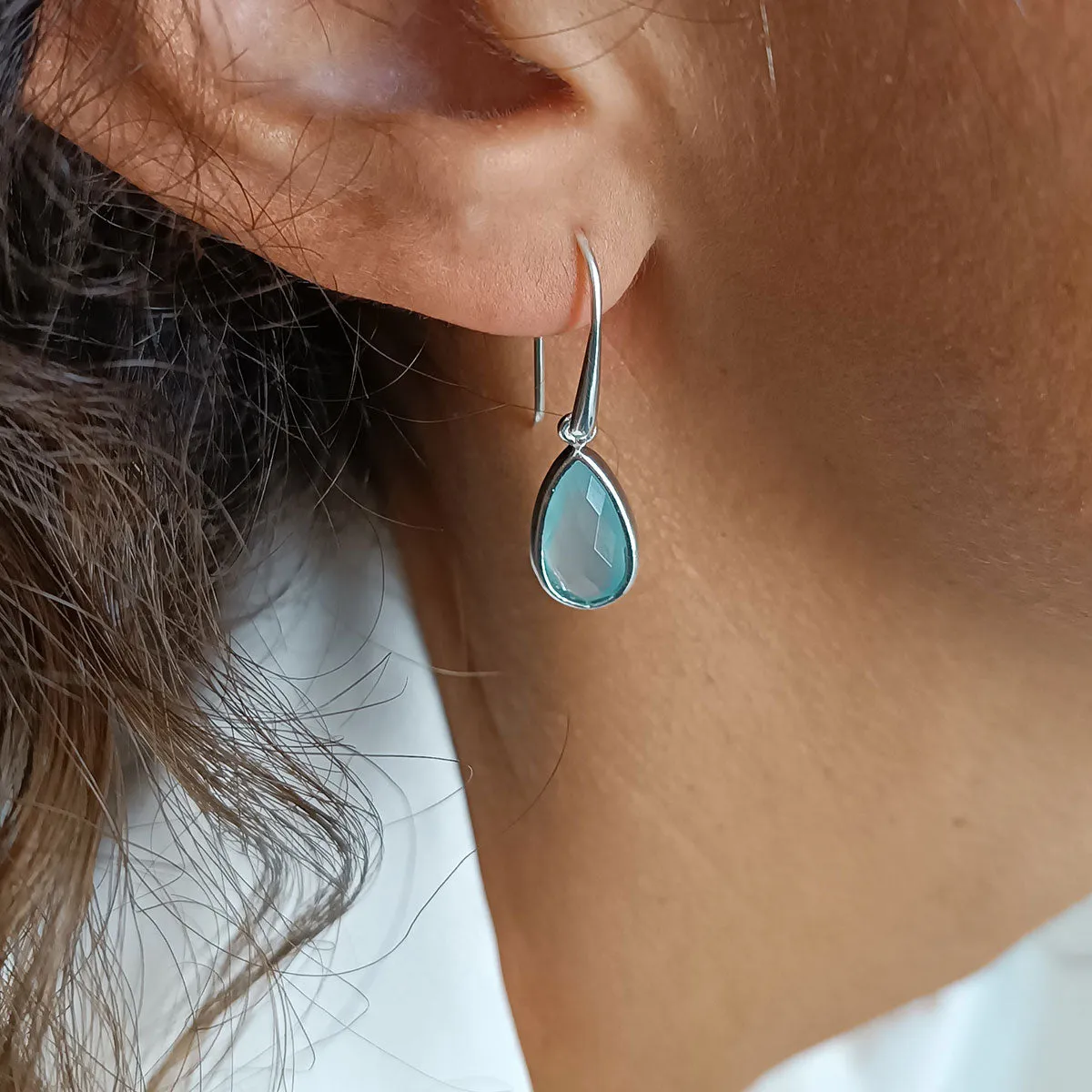 Simi Teardrop Gemstone Earrings: Silver sold by Azuni London product image thumbnail 5