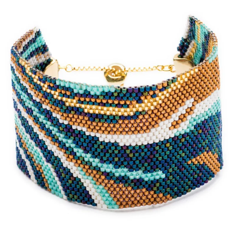 Surf Abstract Beaded Cuff: Tulum sold by Azuni London