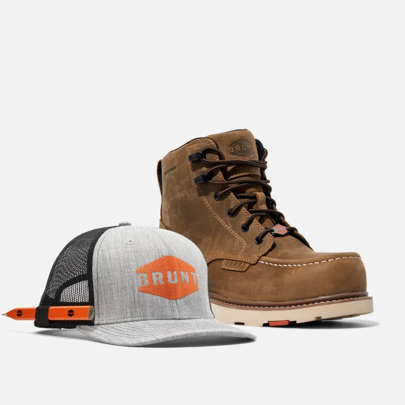 The Marin (Comp Toe) & Grey Snapback sold by BRUNT Workwear