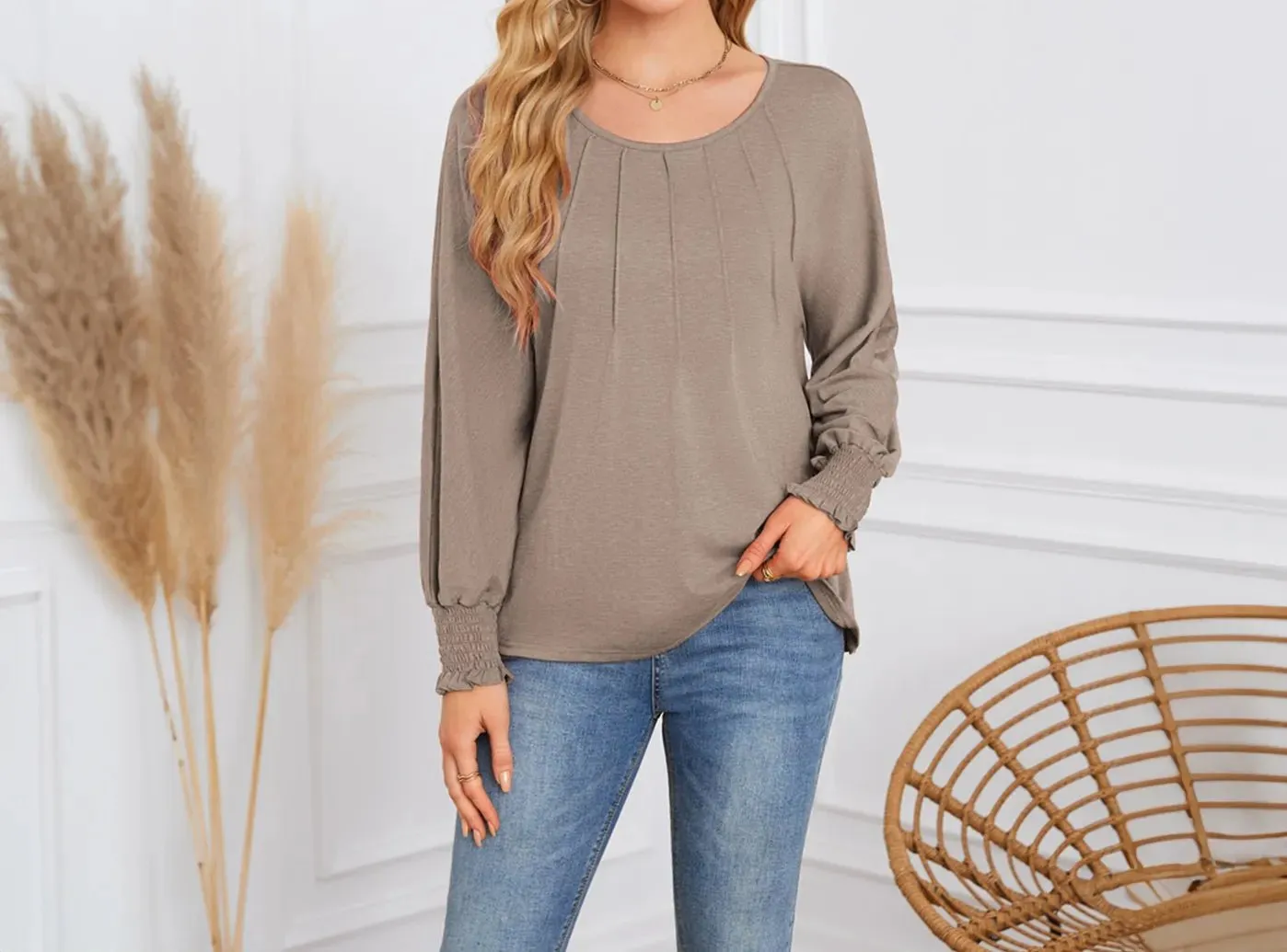 FitVille Women's Pleated Long-Sleeve Casual T-Shirt sold by FitVille product image thumbnail 3