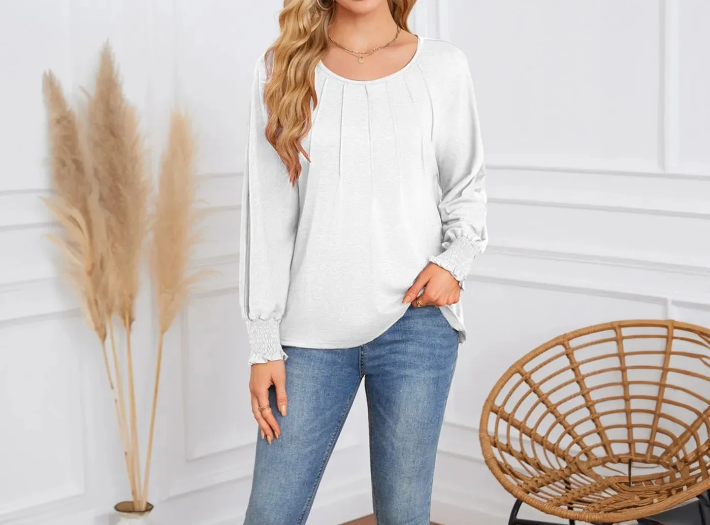 FitVille Women's Pleated Long-Sleeve Casual T-Shirt sold by FitVille