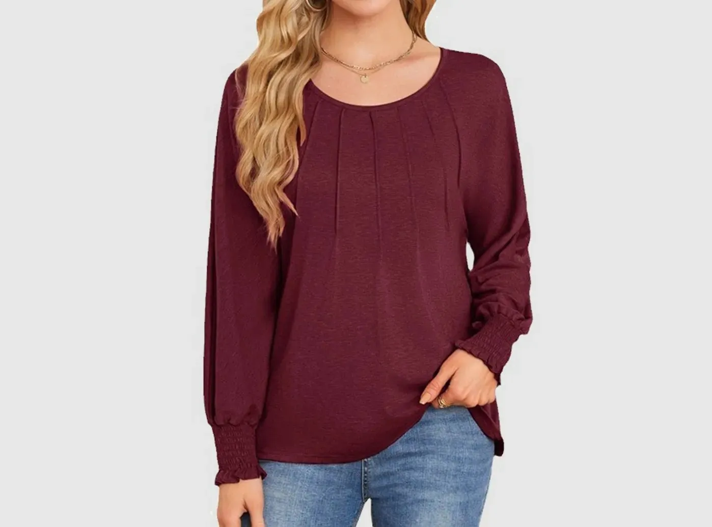 FitVille Women's Pleated Long-Sleeve Casual T-Shirt sold by FitVille product image thumbnail 4