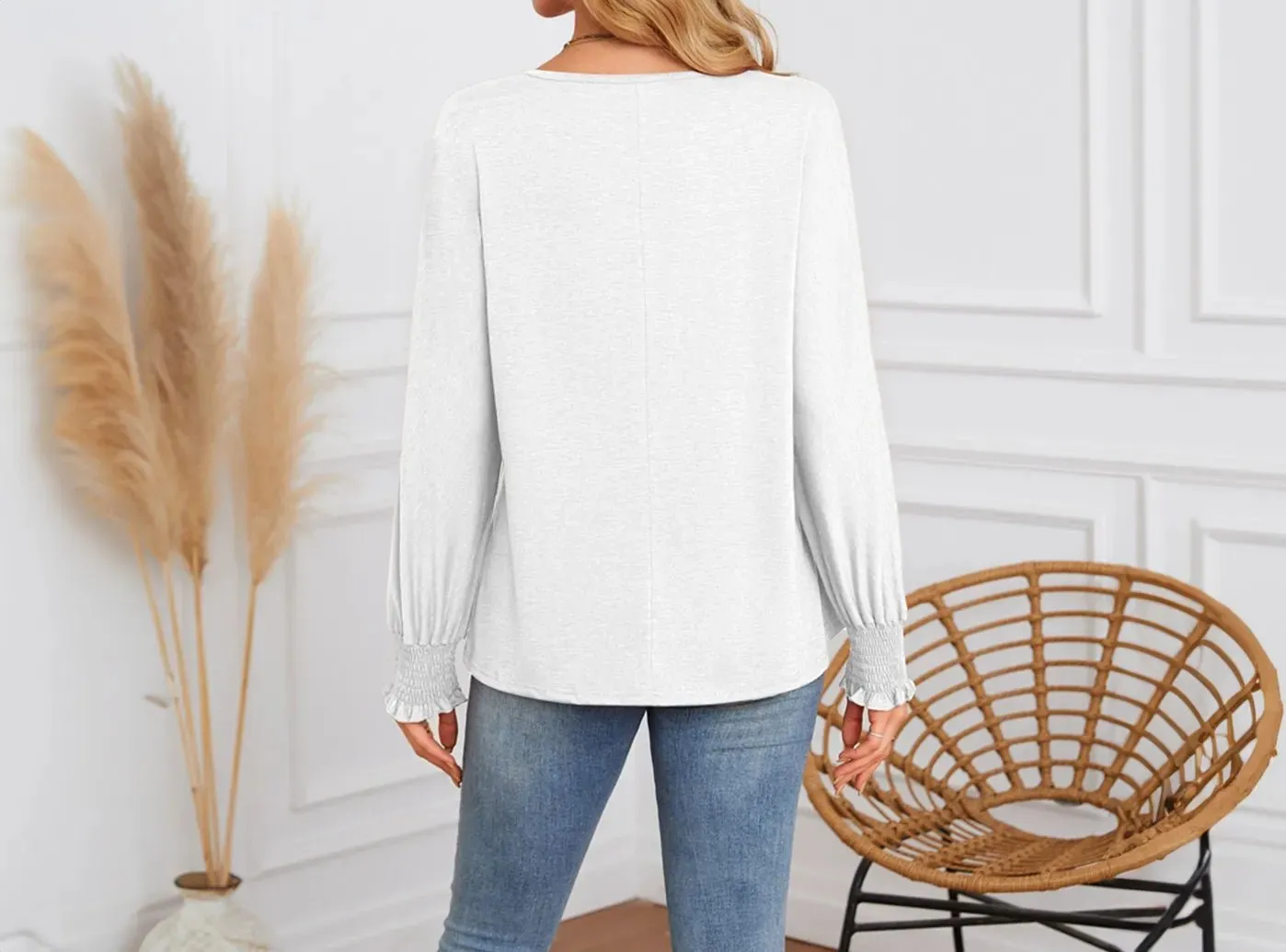 FitVille Women's Pleated Long-Sleeve Casual T-Shirt sold by FitVille product image thumbnail 2