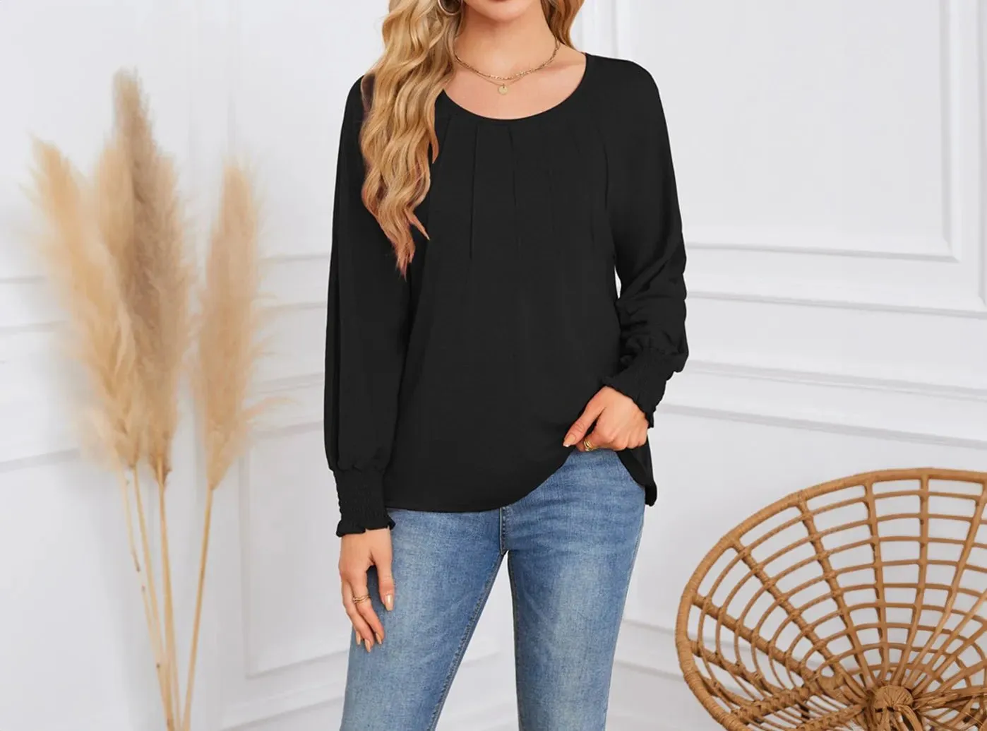 FitVille Women's Pleated Long-Sleeve Casual T-Shirt sold by FitVille product image thumbnail 5